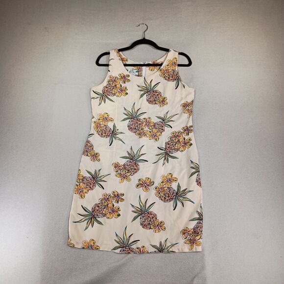Vintage Two Palms Hawaiian Dress Sz M Pinapple Floral Vacation Tropical Resort - Picture 1 of 9